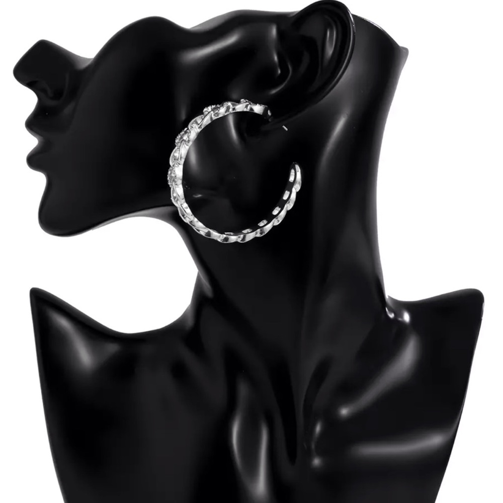 Silver Rhinestone Hoop Earrings - Picture 2 of 5